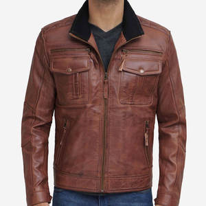 Diseñe su propia chaqueta de cuero de invierno para hombre con cuello levantado de manga larga de alta calidad al mejor precio - Product Image 3