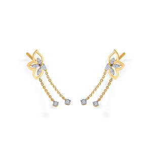ต่างหูห้อยประดับดอกไม้ทองคำและเพชรสำหรับผู้หญิง - Product Image 3