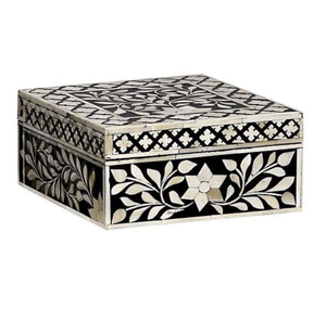 Boîte à bijoux traditionnelle en incrustation d'os, rangement artistique pour objets précieux, boîte à bijoux vintage en incrustation d'os à motifs floraux - Product Image 4