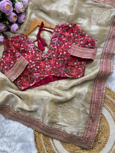 Exclusivo Sari de Tela de Seda Suave con Hermoso Bordado de Lentejuelas para Fiesta Nupcial, Elegante con Blusa para Vestimenta Étnica - Product Image 3