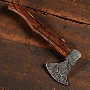 Hacha de Supervivencia para Campamento al Aire Libre, Hecha a Mano, de Acero de Damasco, con Mango de Madera de Palisandro y Funda, Grado Industrial - Product Image 6