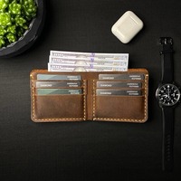Dompet Pendek Pria Kulit Asli Anti Maling Klasik Berkualitas Tinggi Tipis Mewah WML-0055 untuk Perjalanan, Dapat Dikustomisasi, Cocok untuk Hadiah