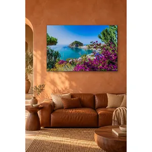 Impression sur toile de la baie de l'île d'Ischia avec des bougainvilliers - Product Image 3