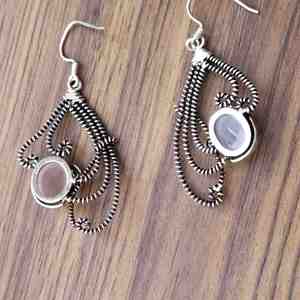 925 argent Sterling Rose Quartz forme ovale Cabochon pierre précieuse fil Designer boucle d'oreille bohème Artisan au prix de gros - Product Image 2