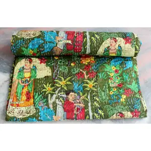 Reine Kantha reine couette jeter coton jeter couverture Frida Kahlo imprimé hôtel personnalisé en gros Offre Spéciale importé lit couette