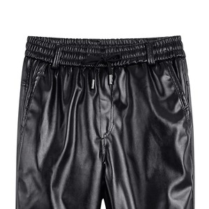 กางเกงหนัง PU สำหรับผู้ชาย, กางเกงผ้าฟลีซให้ความอบอุ่นทรงหลวมมีเชือกดึงกางเกงเรียวกางเกงนักขี่จักรยานหนังเทียมโลหะ - Product Image 3