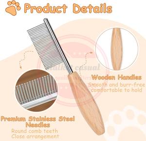 Stainless Steel Daily Used Pet Grooming Tools\professional Wholesale <b>Flea</b> <b>Combs</b> for Dogs and Cats with Wooden Handle - Product Image 6