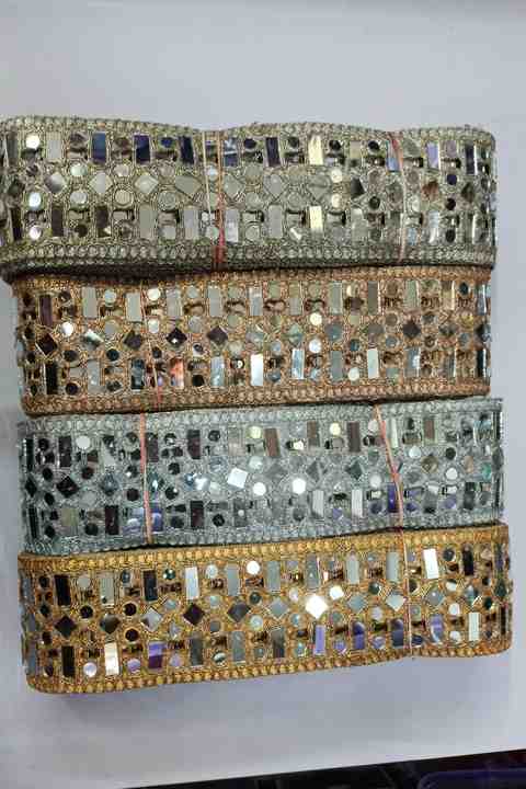 Custom Made Mirror Work Embroidered Laces in Crescent & Curly Designed Border Designs and in One Colour for Wedding Dresses