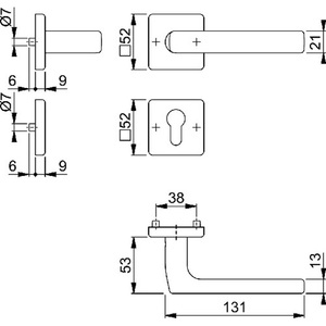 Ensemble de rosettes en acier inoxydable HOPPE E1643Z/52KV/52KVS F69 carré PZ DIN Gauche/Droite D/D pour bureaux - Product Image 3