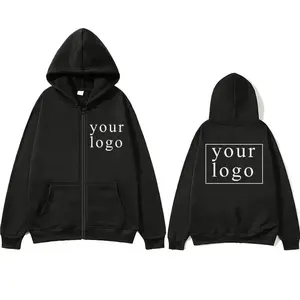 Sudaderas con capucha extragrandes para hombre con logotipo personalizado, ropa de calle personalizada, sudaderas con capucha 100% de algodón, sudaderas con capucha con cremallera y lavado ácido de Color sólido - Product Image 2
