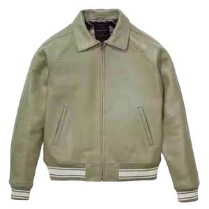 Veste bomber varsity en cuir 100% de haute qualité, doublure en satin, fourrure de mouton, boutons tricotés, coupe slim, hiver - Product Image 1