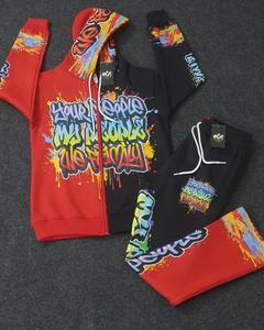 Sudadera y pantalones de alta calidad, ropa de calle, letras impresas, LOGOTIPO personalizado, bloque de Color, cordón, Conjunto de sudadera con capucha de moda para hombres - Product Image 5