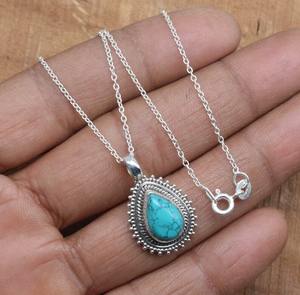 Turquoise pierres précieuses pendentif bijoux pour femmes argent Boho Style bijoux 925 argent Sterling tendance à la main pendentif cadeau pour - Product Image 2
