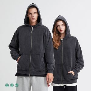 Sudaderas con capucha teñidas con cremallera personalizadas Unisex, Sudadera con capucha vintage de gran tamaño desgastada con lavado de ácido de Terry francés de peso pesado, estilo Suelto - Product Image 2