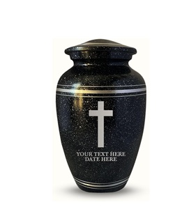 Urne de crémation humaine personnalisée pour cendres adultes, urne en aluminium avec nom, date, design, noire avec bord argenté, taille personnalisée - Product Image 4