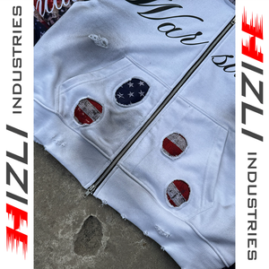 เสื้อฮู้ดซิปแบบมีซิปเต็มตัว ยี่ห้อ Manufacturer American Sleeves รุ่น Custom Distressed สำหรับผู้ชายและผู้หญิง ผ้า French Terry ปักลายสไตล์ Y2K สตรีทแวร์ - Product Image 5
