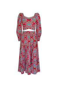 Floral Block Print Co Ord Set Organic Cotton <b>Crop</b> <b>Top</b> <b>Skirt</b> Sustainable Summer Outfit - Product Image 4