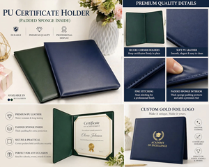 Pochette de présentation personnalisée A4 en cuir PU pour diplôme et certificat de remise des diplômes, avec logo scolaire gaufré à chaud or - Product Image 5