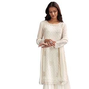 Abito bianco Chinon Sharara con paillettes e taglio Dana ricamo dettagli per le donne indiano festa di nozze abbigliamento Outfit - Product Image 3