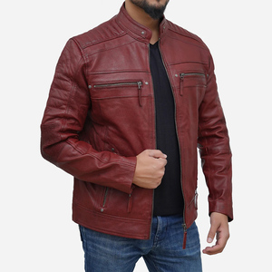 เสื้อแจ็คเก็ตหนังผู้ชายสไตล์บอมเบอร์ลำลอง หนังแท้ เสื้อคลุมด้านนอก รับผลิตตามสั่ง (OEM) ขายส่ง - Product Image 2