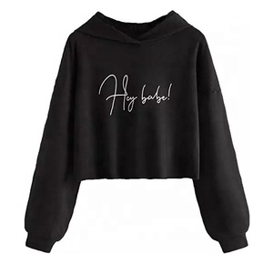 ชุดกางเกงวอร์มมีฮู้ดสำหรับผู้หญิง,เสื้อครอปทอปทำจากโพลีเอสเตอร์สามารถใส่โลโก้ได้ตามต้องการ - Product Image 6