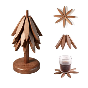 Artisan Wooden Tree Shape Coaster & <b>Trivet</b> Set | Sustainable <b>Wood</b> Hot Pot Stand | Decorative Tableware Set - Product Image 3