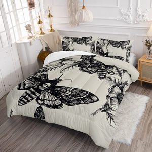 Hosima Nữ Hoàng Kích Thước Gothic Trang Trí Nội Thất <span class=keywords><strong>Comforter</strong></span> <span class=keywords><strong>Set</strong></span> 3D Chết Bướm Đầu Sọ Mô Hình Halloween Tấm Ga Giường Cho Bé Trai - Product Image 3