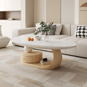 Table basse créative de style crème, ovale, pour petit appartement, style <span class=keywords><strong>italien</strong></span> minimaliste, plateau <span class=keywords><strong>en</strong></span> roche, table à thé - Product Image 1