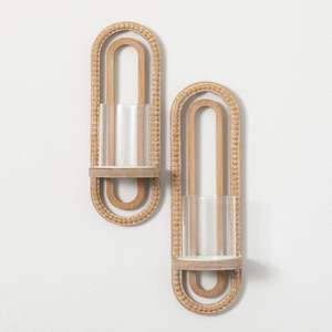 Candelero de pared de nuevo diseño decorativo con material de yute de ratán, Juego de 2 candelabros colgantes para decoración de habitación de Hotel - Product Image 6