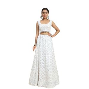 Trendmalls Lehenga Choli para Mujer, Corte en A, Color Blanco Natural, Georgette Bordado, Ecológico, Transpirable, con Dupatta (L67) - Product Image 1