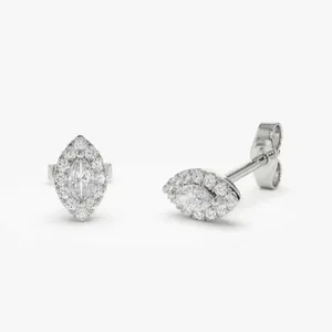 14k Gold Marquise Diamond in Halo Setting Studs Dainty Earrings Beautiful Design Latest Trend 2023 14K Gold Stud Earrings
