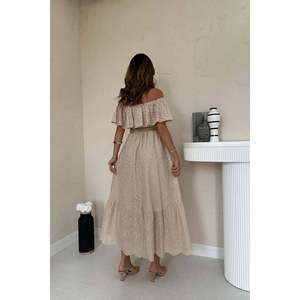 Beige Off-Shoulder Broderie Anglaise <b>Dress</b> - Beige - Product Image 6