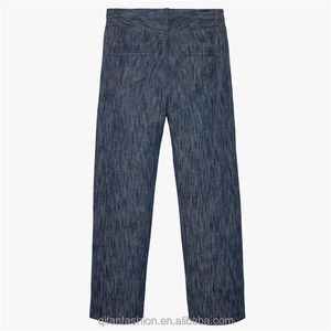 Pantalon en denim mélangé lin coupe droite personnalisé 5 poches Jeans pour hommes - Product Image 2
