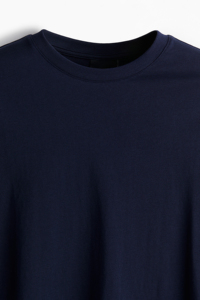 Couleur bleu marine de qualité supérieure Conception de logo personnalisé Tissu en jersey de coton imprimé T-shirt à manches longues et col côtelé pour hommes - Product Image 3