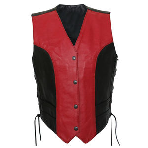 Chaleco de cuero transpirable Premium para hombre rojo Cuello en V 2 lados Cordones Estilo formal de verano - Product Image 1