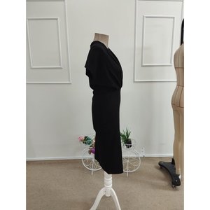 Robe en crêpe à manches courtes et col enroulé pour femme (sans ceinture), 37517 - Noir - Product Image 5
