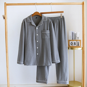 Low MOQ <b>Men's</b> Solid Breathable Flannel Material Pajama Set 2-Piece Sleepwear Loungewear Long Sleeve Button Down <b>PJ</b> Set - Product Image 6