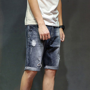 Shorts en jean pour homme sur mesure, fermeture éclair, jean baggy, coton, denim lourd, séchage rapide, taille mi-haute, style décontracté - Product Image 3