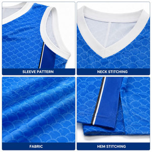Ensemble de maillots de basket-ball sublimés personnalisés, bleu, col en V, sans manches, évacuation de l'humidité, vêtements de sport unisexes, toutes saisons - Product Image 6