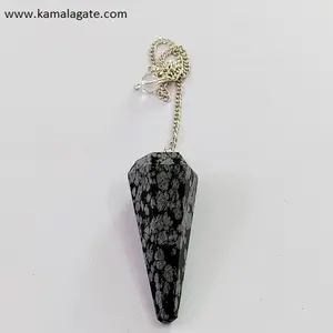 Flocon de neige à facettes obsidienne cristal pendule Agate semi-précieuse pierre précieuse artisanat à vendre - Product Image 1