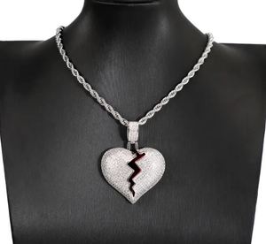 Micro Pave CZ Diamant Coeur Brisé Pendentif Glacé Style Hip Hop Classique Alliage Bijoux De Mode Cadeau pour Lui/Elle - Product Image 2
