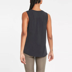 Camiseta sin mangas informal de punto acanalado elástico transpirable sin costuras para mujer con diseño personalizado y logotipo frontal - Product Image 6