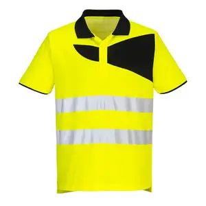 Kaus Polo keselamatan reflektif kaus visibilitas tinggi neon buatan kustom rompi Hi Vis lengan panjang pakaian kerja konstruksi