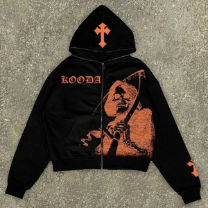 Sweat à capuche zippé avec logo brodé personnalisé de qualité supérieure Streetwear Sweat à capuche zippé imprimé en polaire lourde - Product Image 1