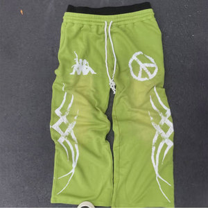 Pantalones Deportivos Acampanados para Hombre, Negros con Estampado del Símbolo de la Paz Verde, Cintura Elástica con Cordón, Estilo Urbano, Joggers Casuales de Verano - Product Image 2