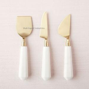 Ensembles de fromage en métal argenté de vente chaude avec poignée en marbre blanc pour les ensembles d'épandeur de beurre de couteau à fromage de Table de petit déjeuner - Product Image 4