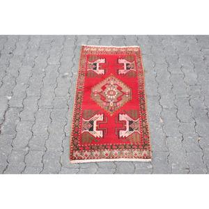 Tapis turc 1,6x3,2 pieds, tapis oriental en laine rouge brun vintage - Product Image 1