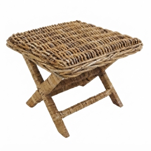 Natural Woven Rattan <b>Folding</b> <b>Stool</b> Portable Cross Leg Footstool Outdoor Garden Chair Setup Room Decor Pure Art Design - Product Image 1
