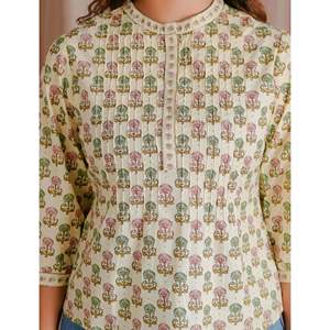 Pintux Style Cream Butti Cotton Short Top Printed Technics - Product Image 2