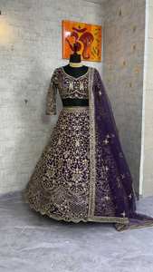 ชุดเลเฮนกา โชลี ดูปาตตา วินเทจ ทรงหลวม สำหรับฤดูใบไม้ร่วง ผ้าเนื้อนุ่ม พรีเมียม ยาวกรอมพื้น ปักลายด้วยเลื่อมและผ้าตาข่าย  พร้อมกระโปรงทรงแคนแคน - Product Image 4